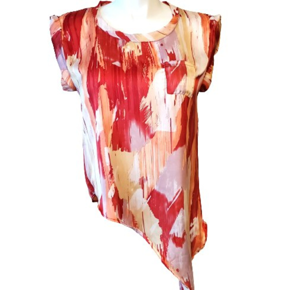 Hale Bob Tops - Hale Bob Asymmetrical Blouse Abstract Cap Sleeve Top Size M